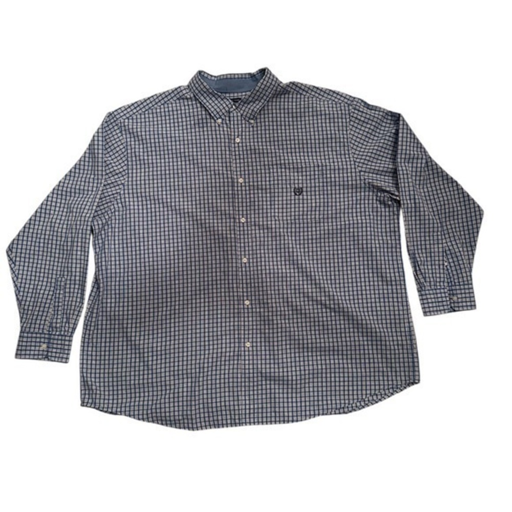 Chaps Men’s Navy and White Plaid Button Down Shirt EUC Size 4XB